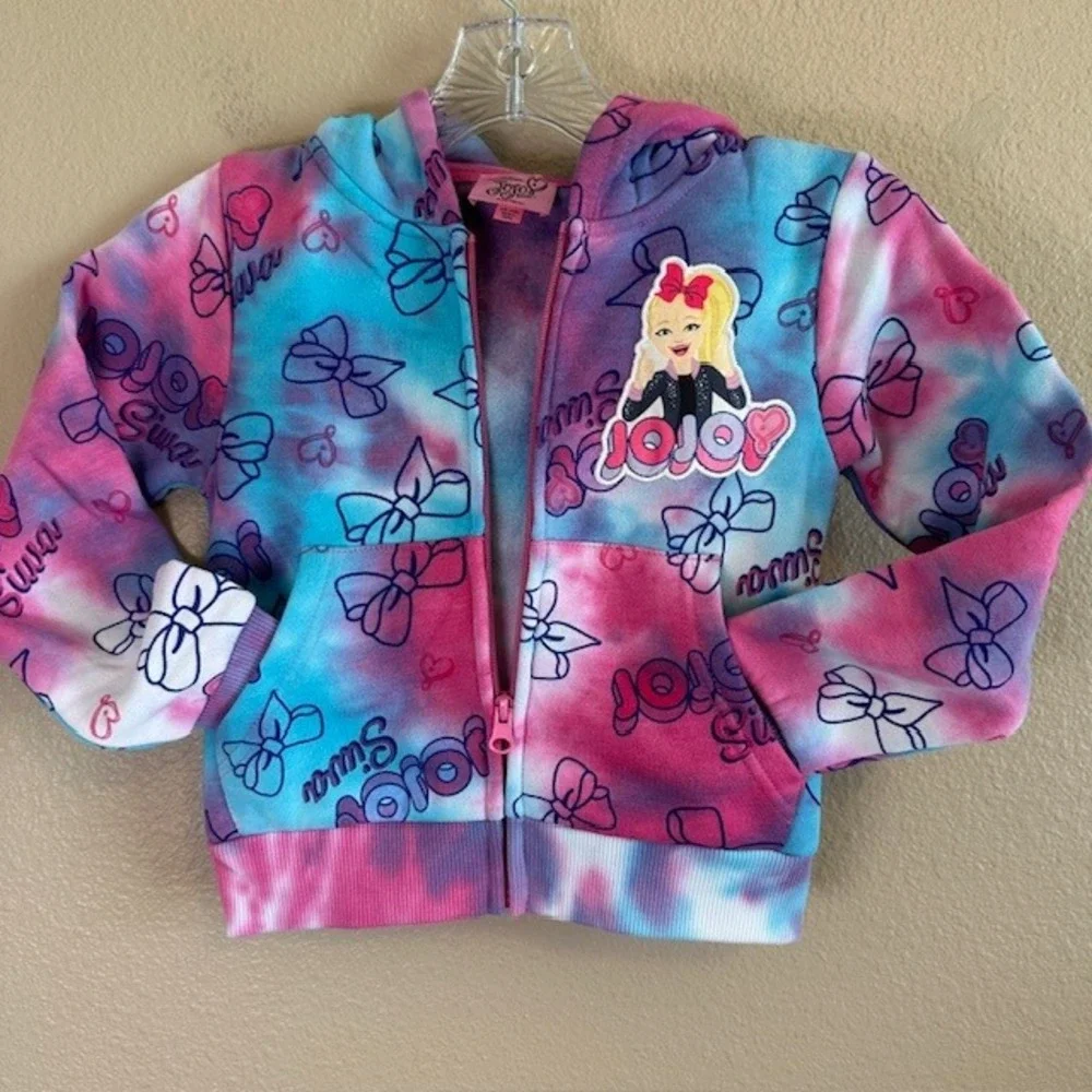 JoJo Siwa Girls Tie Dye 3D‎ Bow Zip-up Hoodie Jacket XS 4/5 NWOT